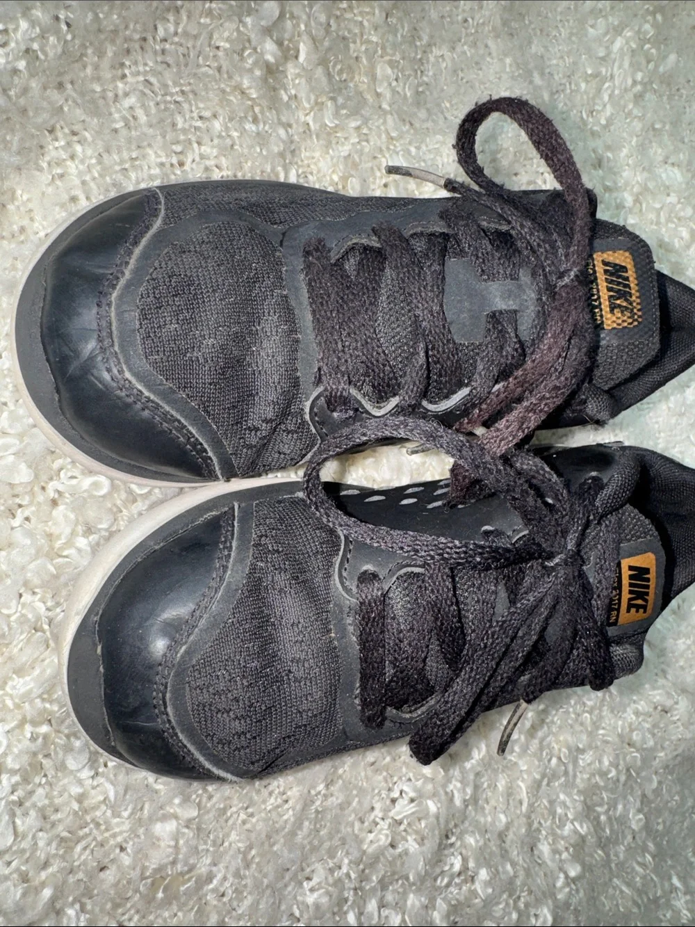 Nike Kids Black Sneakers with Gold Swoosh - Youth Athletic Shoes size 13C
